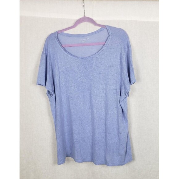 Eileen Fisher Tee Shirt XL Blue Slub 100% Organic Linen Casual Fall Autumn - Picture 1 of 8